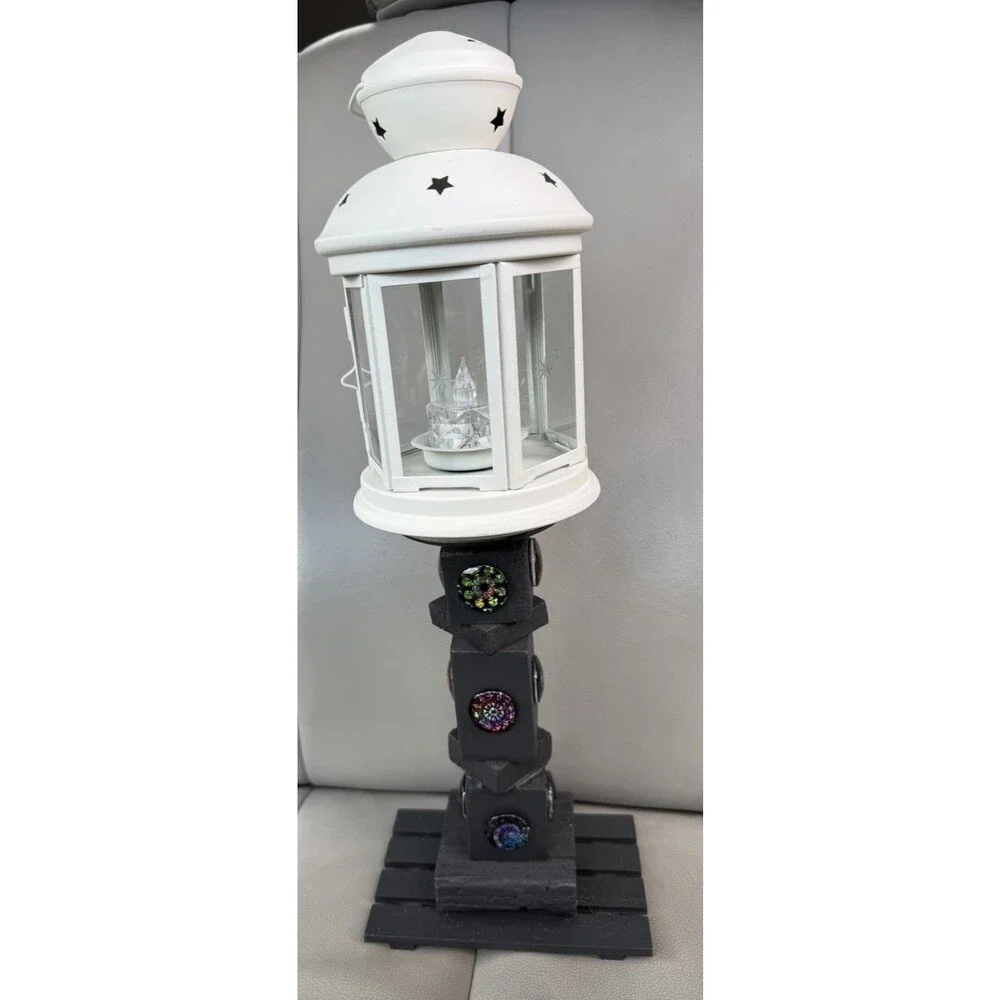 Antique decorative lantern stand, Tiered Decorative Wood Billar Wz Glass Gems
